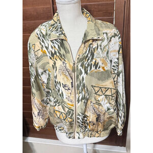 Petite Sophisticate Silk Jacket Womens PS Safari Jungle Print bomber full zip